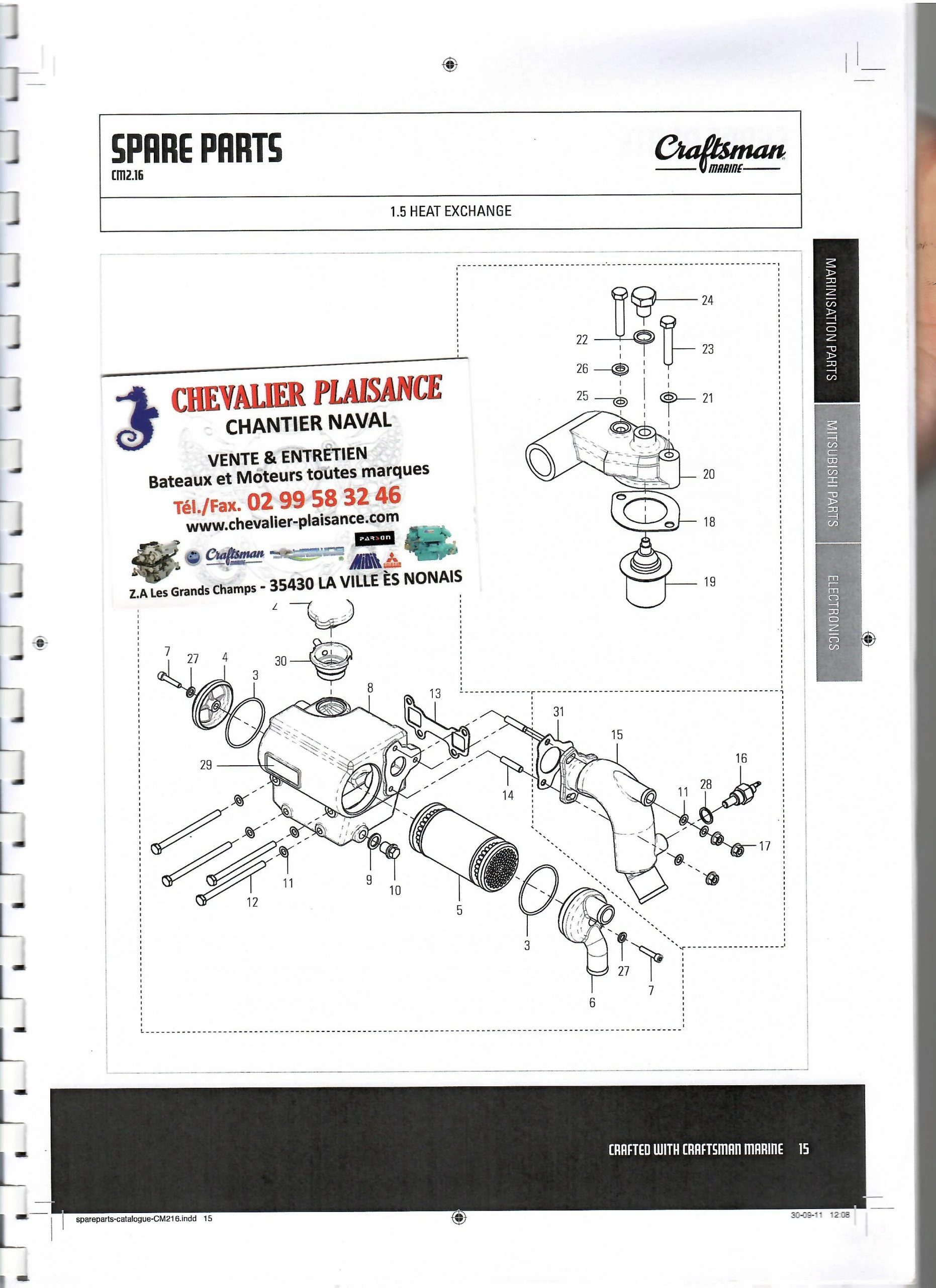 Echangeur De Température Craftsman Marine Diesel (sans Coude) Pour CM2.12 Et CM2.16 Avec Joint Collecteur – Image 2