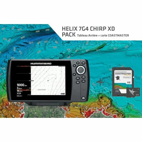 HUMMINBIRD Pack Comprenant Un HELIX 7G4-CXDTA Et Une Carte COAST MASTER Version 2D - 140-240 KHz (Grande Profondeur)