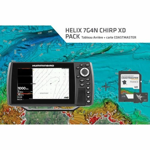HUMMINBIRD Pack Comprenant Un HELIX 7G4N-CXDTA Et Une Carte COAST MASTER RÉSEAU Version 2D - 50/200 KHz (Grande Profondeur)
