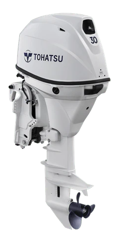 Moteur Hors-Bord 30 Cv Tohatsu BLANC Arbre Long Démarrage Electrique Commande à Distance Relevage Electrique
